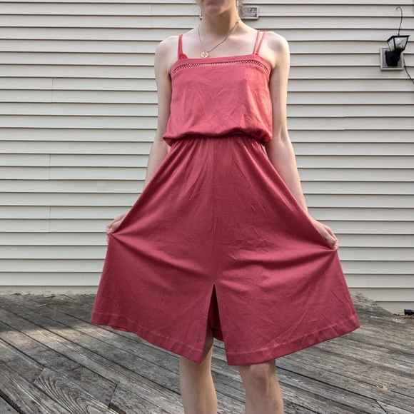 Vintage 70's Rust Red Flowy Dress - Picture 4 of 5